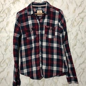Hollister flannel, navy, white, & red